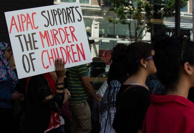 Accusing pro-Israel advocacy group AIPAC of supporting "the murder of children".